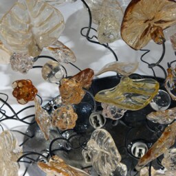 Elegant Flush Mount Ceiling Light With Champagne Color Flowers & Leaves - thumbnail 3