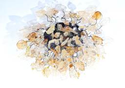 Elegant Flush Mount Ceiling Light With Champagne Color Flowers & Leaves