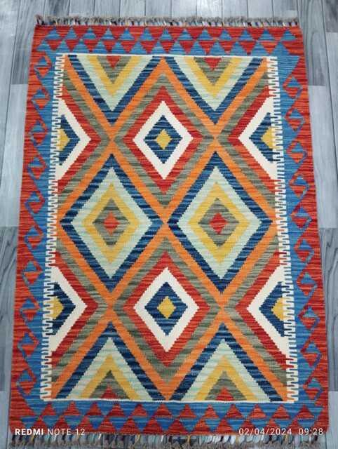 Heritage Tribal, Handmade Artisan Afghan Turkish Scandinavian Navajo Bohemian Flatweave Wool Multicolour Kilim Rug 144x103 cm - image 1