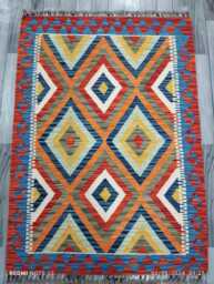 Heritage Tribal, Handmade Artisan Afghan Turkish Scandinavian Navajo Bohemian Flatweave Wool Multicolour Kilim Rug 144x103 cm - thumbnail 1