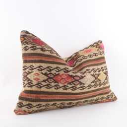 Handmade Kilim Lumbar Pillow Cover Turkish Wool Cushion - 16x24 - thumbnail 2