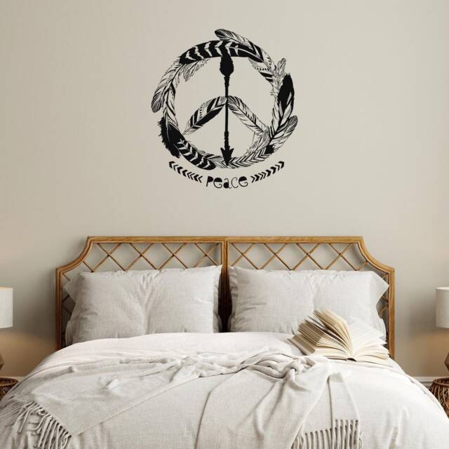Feathers Vinyl Wall Decal Peace Arrow Hippie Ethnic Room Boho Style Bohemian Bedroom Modern Home Decor Stickers Mural - #3038Di - image 1