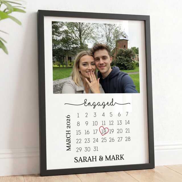 Engagement Gifts For Couple - Personalised Photo Print & Wooden Frame - image 1