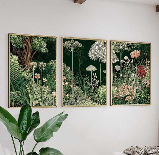 Floral Garden Posters Set Of 3, Botanical Illustration Art Prints Wall Decor - image 1