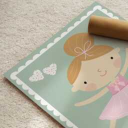 Ballerina Nursery Print Floral Hearts, Scallop Border, Girls Bedroom - thumbnail 3
