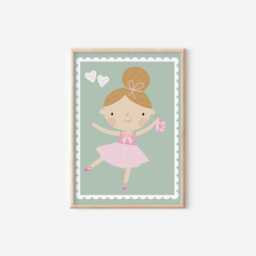 Ballerina Nursery Print Floral Hearts, Scallop Border, Girls Bedroom - thumbnail 2