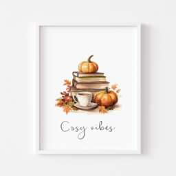 Cosy Vibes Autumn Prints, Wall Art, Cosy Home Accessories, Fall Decorations, Decor, Watercolour Cosy, Coffee, Seasonal - thumbnail 1
