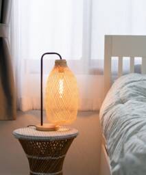 Handwoven Bamboo Table Lamp - Rustic Rattan Wicker Bedside Basket Light