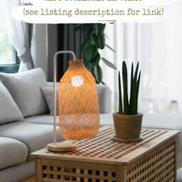 Handwoven Bamboo Table Lamp - Rustic Rattan Wicker Bedside Basket Light - thumbnail 4