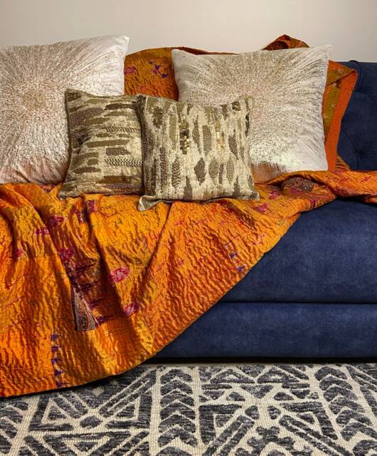 Handmade Golden Embroidered Silk Cushion Cover Diwali Decor - 12x12 Inch - image 1