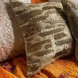 Handmade Golden Embroidered Silk Cushion Cover Diwali Decor - 12x12 Inch - thumbnail 2