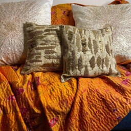 Handmade Golden Embroidered Silk Cushion Cover Diwali Decor - 12x12 Inch - thumbnail 4