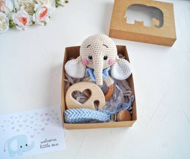 Elephant Baby Boy Gift Box For First Time Mom, Its A Pregnancy Set, New Mom Package Safari Shower - image 1