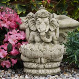 Stone Ganesh Birdfeeder Statue - Reconstituted Bird Bath Oriental Buddha Vintage Monk Goddess Garden Ornament - thumbnail 2