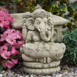 Stone Ganesh Birdfeeder Statue - Reconstituted Bird Bath Oriental Buddha Vintage Monk Goddess Garden Ornament - thumbnail 1