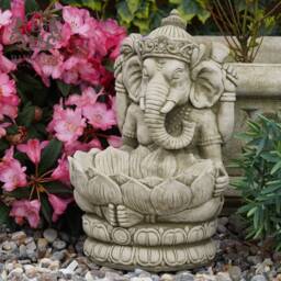 Stone Ganesh Birdfeeder Statue - Reconstituted Bird Bath Oriental Buddha Vintage Monk Goddess Garden Ornament - thumbnail 3