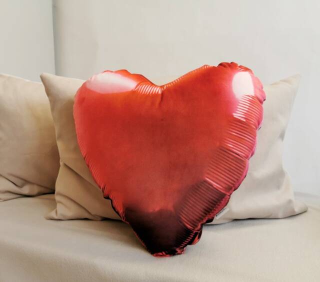 Valentine Gift, Red Heart Balloon Pillow Velvet Plush Party Decor Cushion, Girlish Valentines Day Gift - image 1