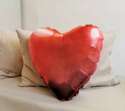 Valentine Gift, Red Heart Balloon Pillow Velvet Plush Party Decor Cushion, Girlish Valentines Day Gift - thumbnail 1