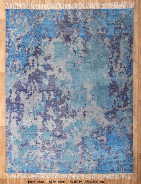 8x10 Blue Modern Abstract Rug Handmade 100% Wool #8184 - 242x300 cms. Free Shipping - image 1