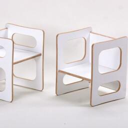 Two Charlie Play Chairs in White Lacquered For The Modern Children's Room Toddlers Wood Reversible - thumbnail 2