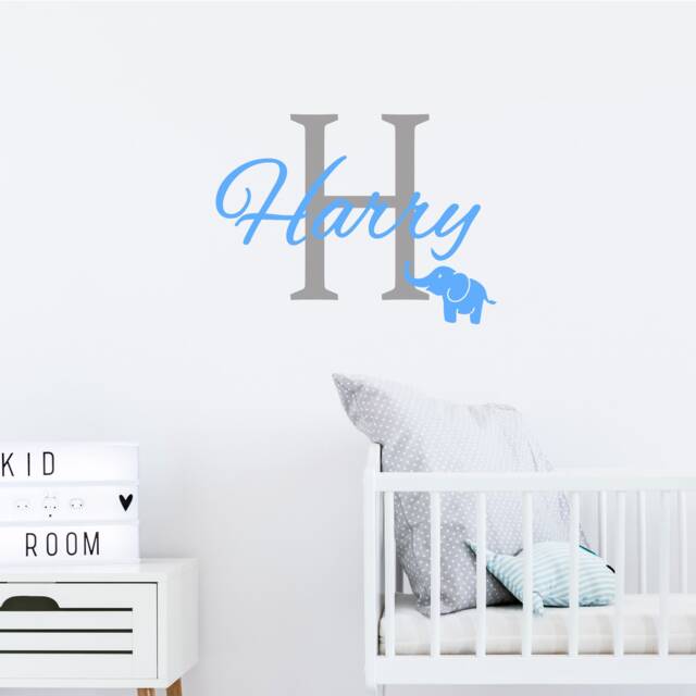 Personalised Elephant Name Wall Decal, Nursery Initial Stickers Removable Child's Room Decor - image 1