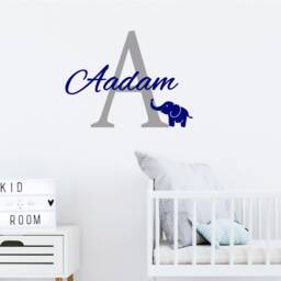 Personalised Elephant Name Wall Decal, Nursery Initial Stickers Removable Child's Room Decor - thumbnail 2