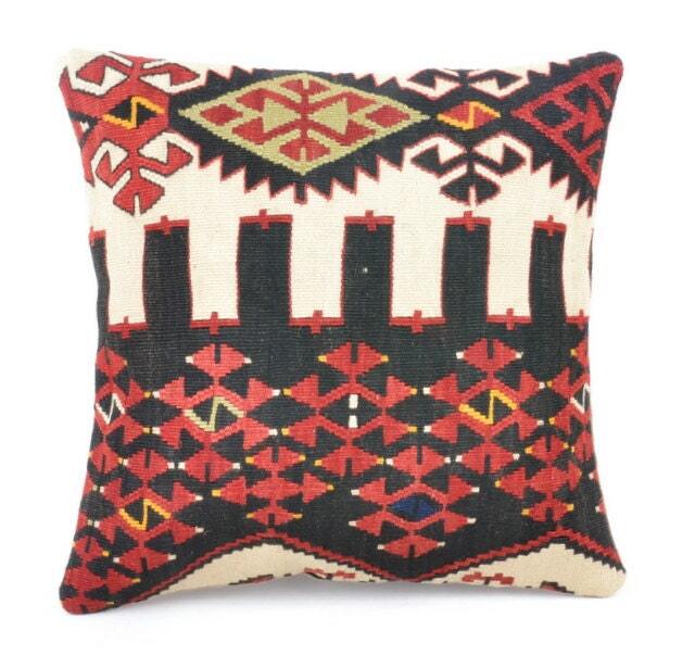 "Kilim Pillow, Wool Kilim Cousin From Anatolia, 40x40 cm, 16""x16" - image 1