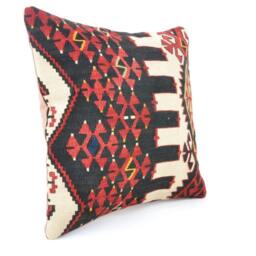 "Kilim Pillow, Wool Kilim Cousin From Anatolia, 40x40 cm, 16""x16" - thumbnail 3