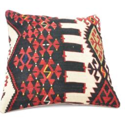 "Kilim Pillow, Wool Kilim Cousin From Anatolia, 40x40 cm, 16""x16" - thumbnail 2