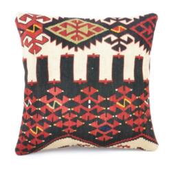 "Kilim Pillow, Wool Kilim Cousin From Anatolia, 40x40 cm, 16""x16" - thumbnail 1