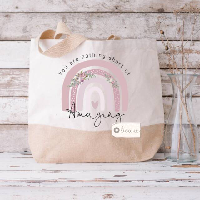Personalised Add Your Own Text Rainbow Thank You Gift Birthday Gift Tote Bag Jute Shopping Bag - image 1