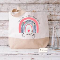 Personalised Add Your Own Text Rainbow Thank You Gift Birthday Gift Tote Bag Jute Shopping Bag - thumbnail 2