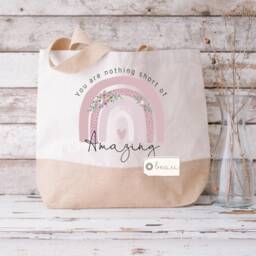Personalised Add Your Own Text Rainbow Thank You Gift Birthday Gift Tote Bag Jute Shopping Bag - thumbnail 1