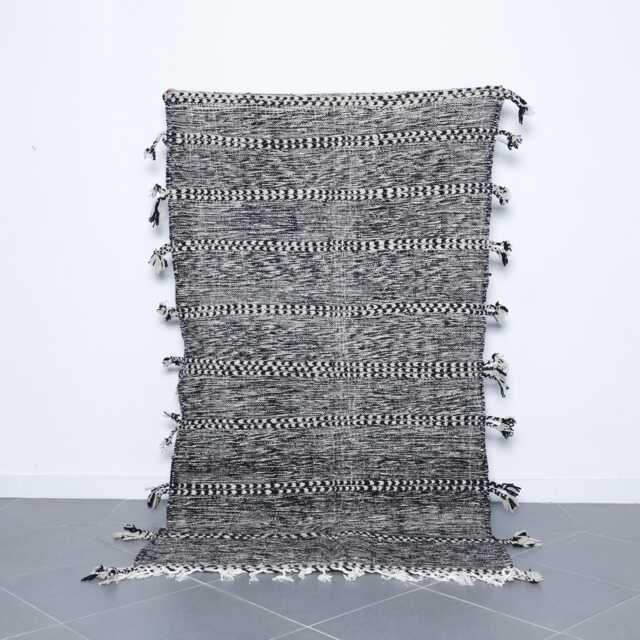 Vintage Black & White Berber Rug Geometric Moroccan Carpet - image 1