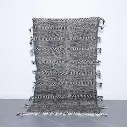 Vintage Black & White Berber Rug Geometric Moroccan Carpet - thumbnail 1