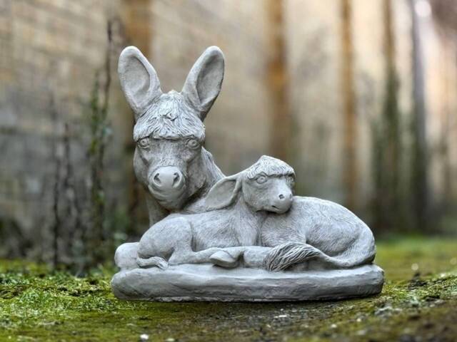 Outdoor Donkey Family Statue Stone Lying Animal Ornament Garden Concrete Figurine Farm Decoration Donkey Mother Sculpture Lawn Jackass Gift - image 1