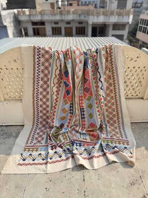 Artisan Suzani Quilt - Hand-stitched Cotton, Colorful Embroidery, Decorative Bohemian Throw Blanket - image 1