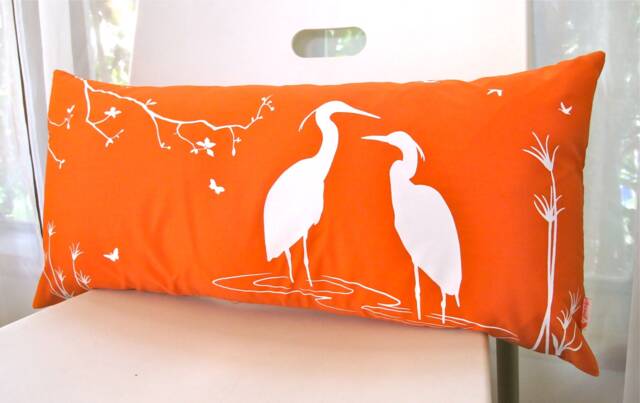 Orange Egret Lovers Lumbar Pillow Swamp Scene, Cotton Throw Pillow - image 1