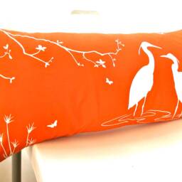 Orange Egret Lovers Lumbar Pillow Swamp Scene, Cotton Throw Pillow - thumbnail 2