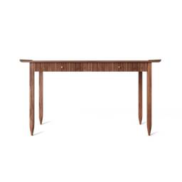 Mid Century Modern Walnut Desk With Slatted Drawers, Brass Accents - thumbnail 3
