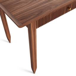 Mid Century Modern Walnut Desk With Slatted Drawers, Brass Accents - thumbnail 4