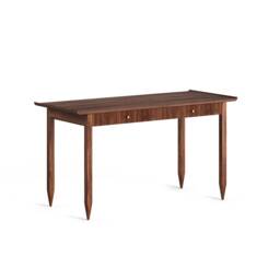 Mid Century Modern Walnut Desk With Slatted Drawers, Brass Accents - thumbnail 2