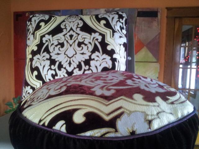 Vintage Silk Velvet Fleur De Lis Pillow Set, Claret Ornate Stenciled Fabric - image 1