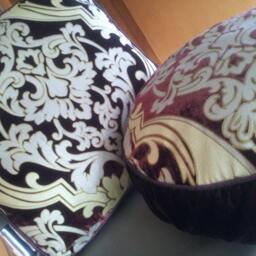 Vintage Silk Velvet Fleur De Lis Pillow Set, Claret Ornate Stenciled Fabric - thumbnail 2
