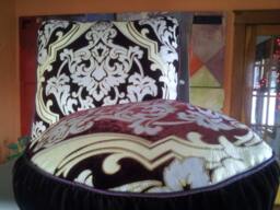 Vintage Silk Velvet Fleur De Lis Pillow Set, Claret Ornate Stenciled Fabric - thumbnail 1