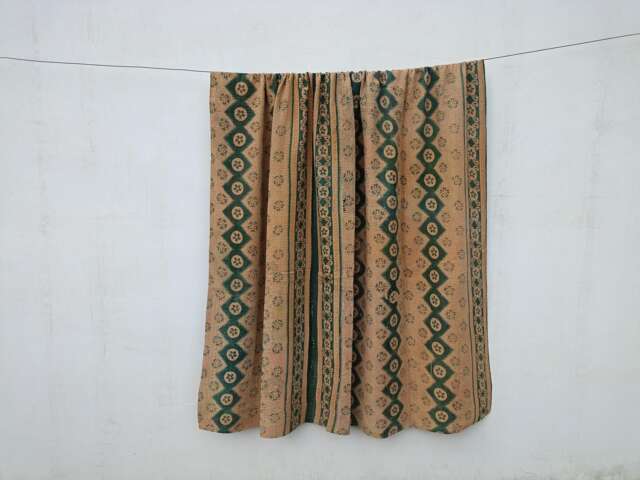 Hand Stitched Vintage Sari Kantha Quilt Reversible Indian Throw Blanket - image 1