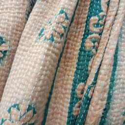 Hand Stitched Vintage Sari Kantha Quilt Reversible Indian Throw Blanket - thumbnail 3