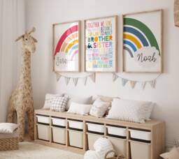 Set Of 3 Playroom Prints, Brother Sister Bedroom Sibling Rainbow Wall Art, Colourful Playroom, Kids - thumbnail 1