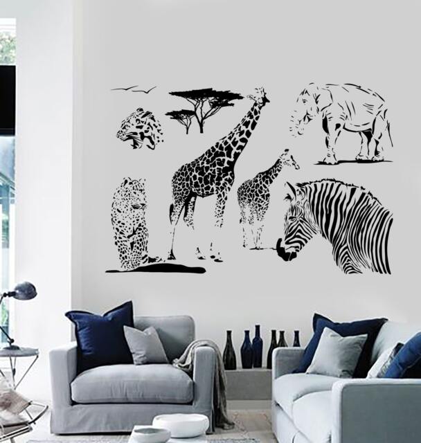Wall Vinyl Decal Giraffe Zebra Elephant African Animal Decor Mural Art 1466Dz - image 1