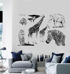 Wall Vinyl Decal Giraffe Zebra Elephant African Animal Decor Mural Art 1466Dz - thumbnail 1